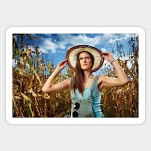 Beautiful woman farmer in the cornfield Sticker